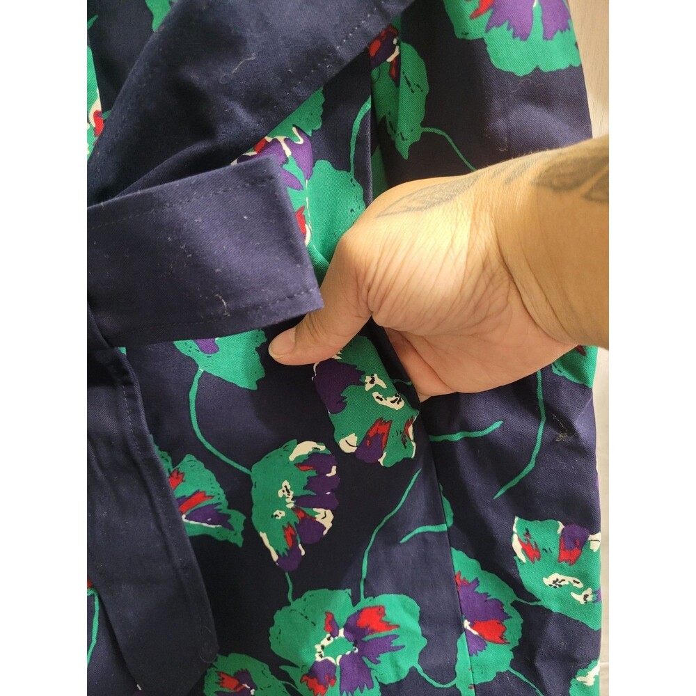 ModCloth Retro Delightful Directions Floral Trench Coat XL Cotton Belted Navy - Picture 5 of 10